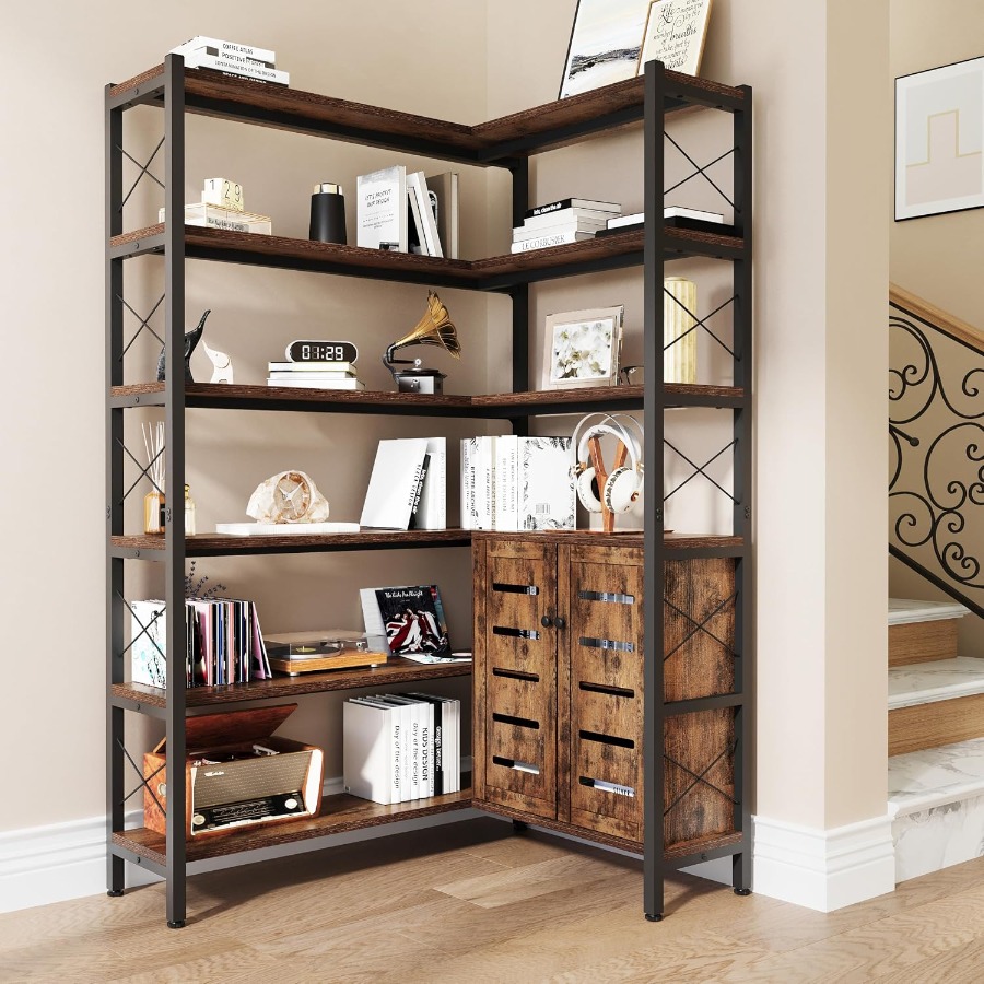 Storage & Organization - 6-Shelf Corner Bookshelf for Living Room,